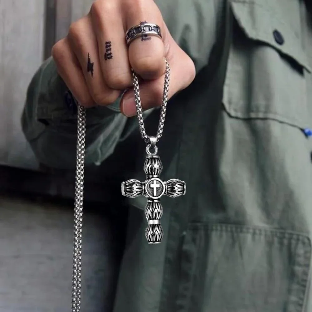 ❤️Spot Trendy Casting Cylindrical Cross Pendant necklace women/men N90201P190